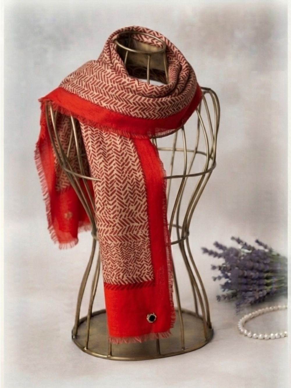 Calvin Klein Scarf with Geometric Print and Solid Border